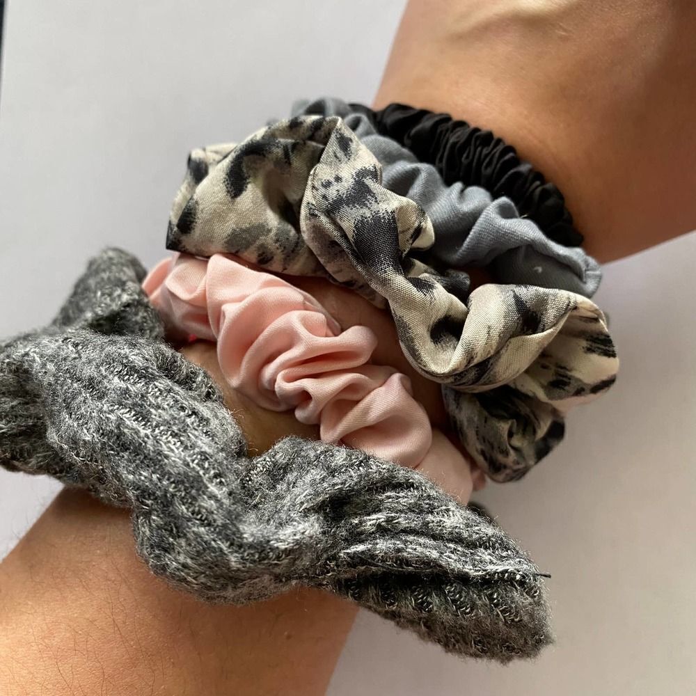 Set of 5 Scrunchies - Pink Gray Animal Print